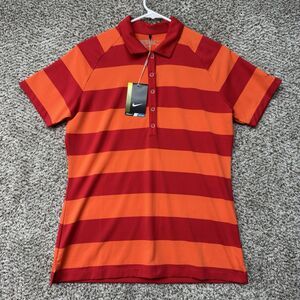 Nike Polo Shirt Women's‎ Medium Pink Orange Stripes Tour Performance Stretch New